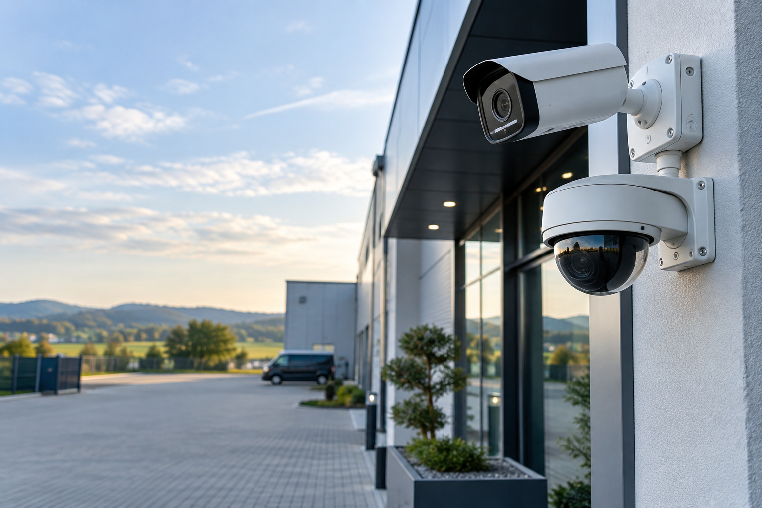 Professionelle Videoüberwachung an einem Firmengebäude